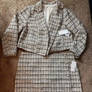 ❤️ JUST FAB “Cream Multi” Tweed Mini Skirt Suit Set with - Size 3x